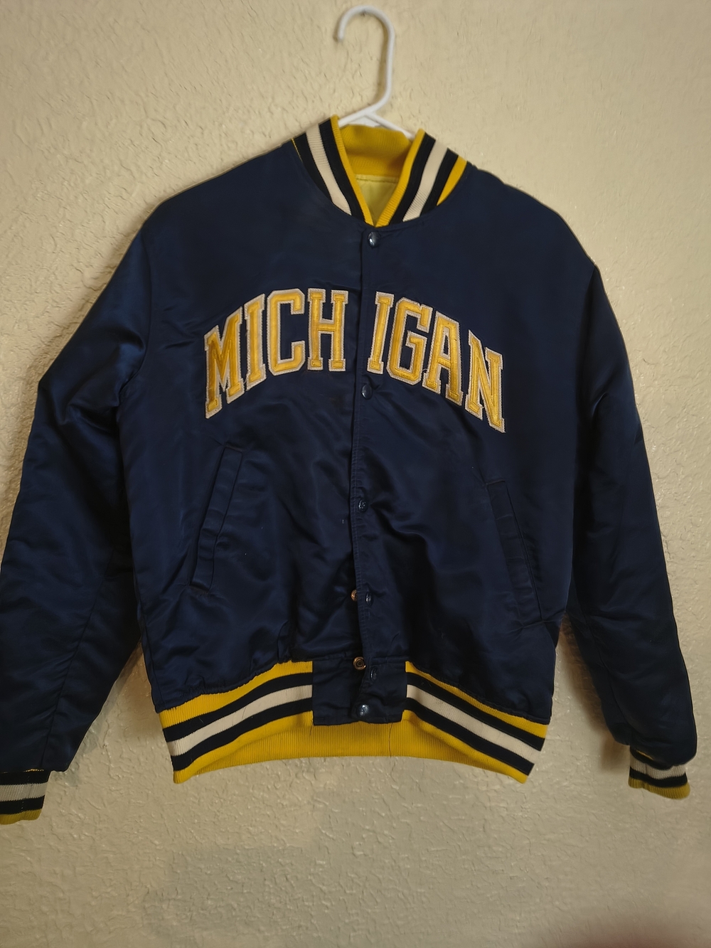 STARTER Navy and Yellow Michigan Letterman Jacket